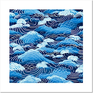 Seigaiha (青海波): Japanese Blue Ocean Waves on a Dark Background Posters and Art